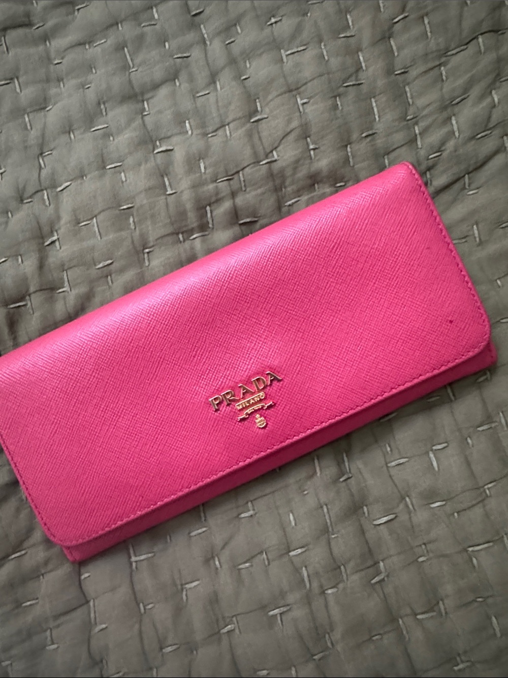 Prada Hot Pink Leather Continental Wallet with Gold Logo